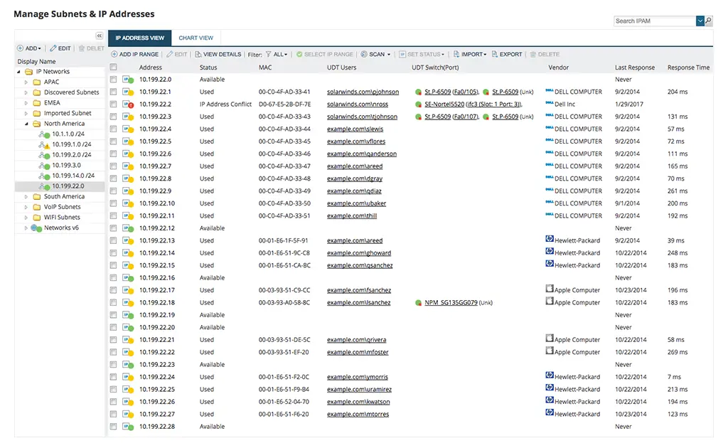 Screenshot of Solarwinds IPAM
