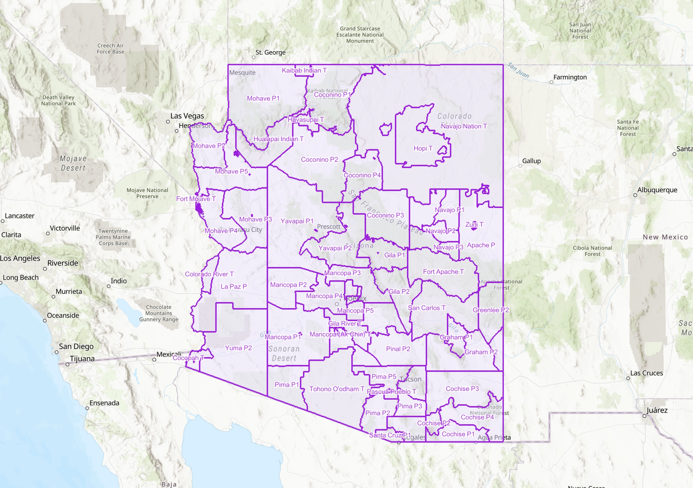 Map of final Arizona BEAD project areas, from ArcGIS