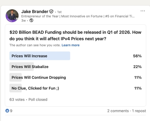 poll: $20 Billion BEAD Funding should be released in Q1 of 2026. How do you think it will affect IPv4 Prices next year?